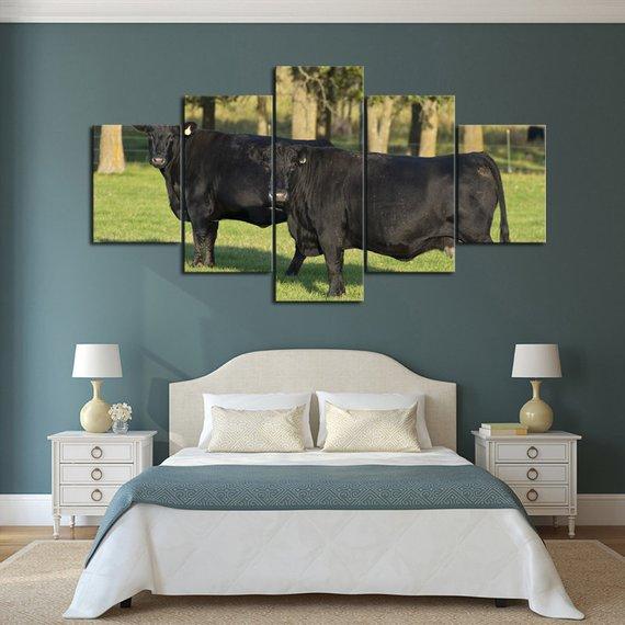 Black Angus Bulls - Animal 5 Panel Canvas Art Wall Decor Black Angus Bulls - Animal 5 Panel Canvas Art Wall Decor