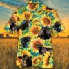 Black Angus Cattle Sunflower Watercolor Hawaiian Shirt