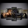Black Brown Horses - Animal 5 Panel Canvas Art Wall Decor