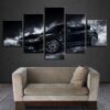 Black Car Psychedelic White Smoke - Automative 5 Panel Canvas Art Wall Decor