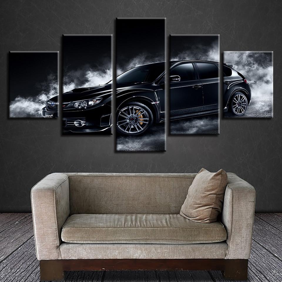 Black Car Psychedelic White Smoke - Automative 5 Panel Canvas Art Wall Decor Black Car Psychedelic White Smoke - Automative 5 Panel Canvas Art Wall Decor