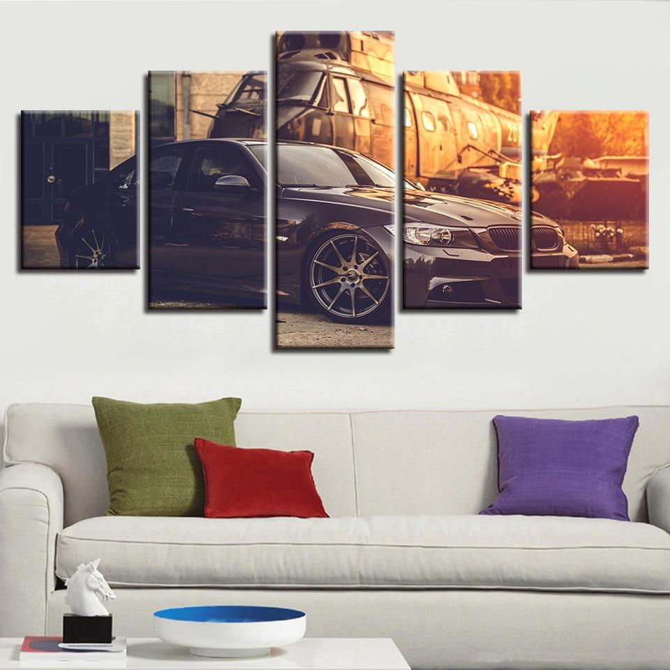 Black Car Sunshine - Automative 5 Panel Canvas Art Wall Decor Black Car Sunshine - Automative 5 Panel Canvas Art Wall Decor