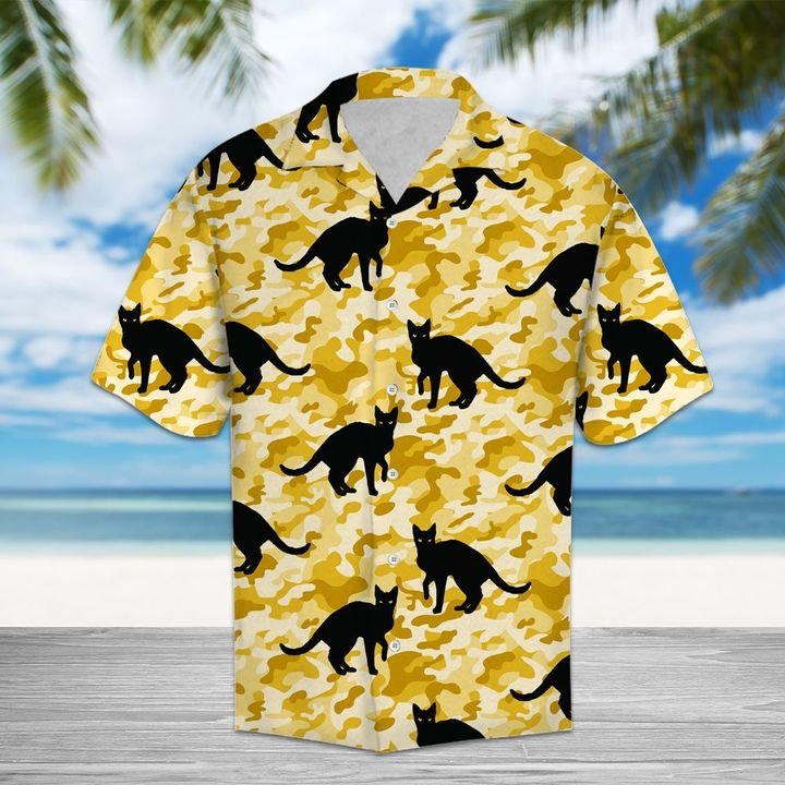 Black Cat Camo Hawaiian Shirt Summer Button Up Black Cat Camo Hawaiian Shirt Summer Button Up