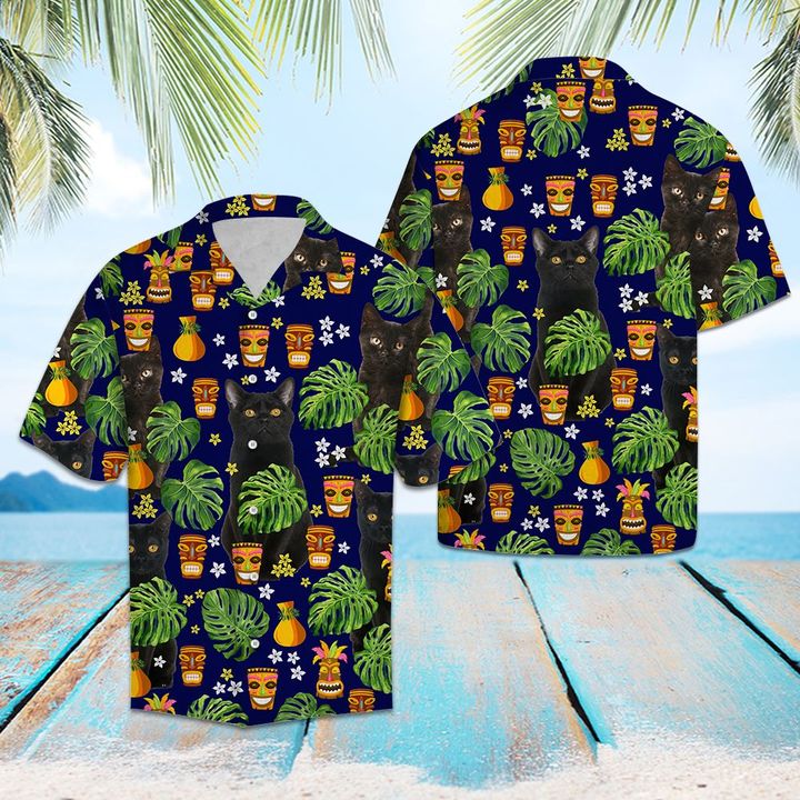 Black Cat Native Tropical Hawaiian Shirt Summer Button Up Black Cat Native Tropical Hawaiian Shirt Summer Button Up