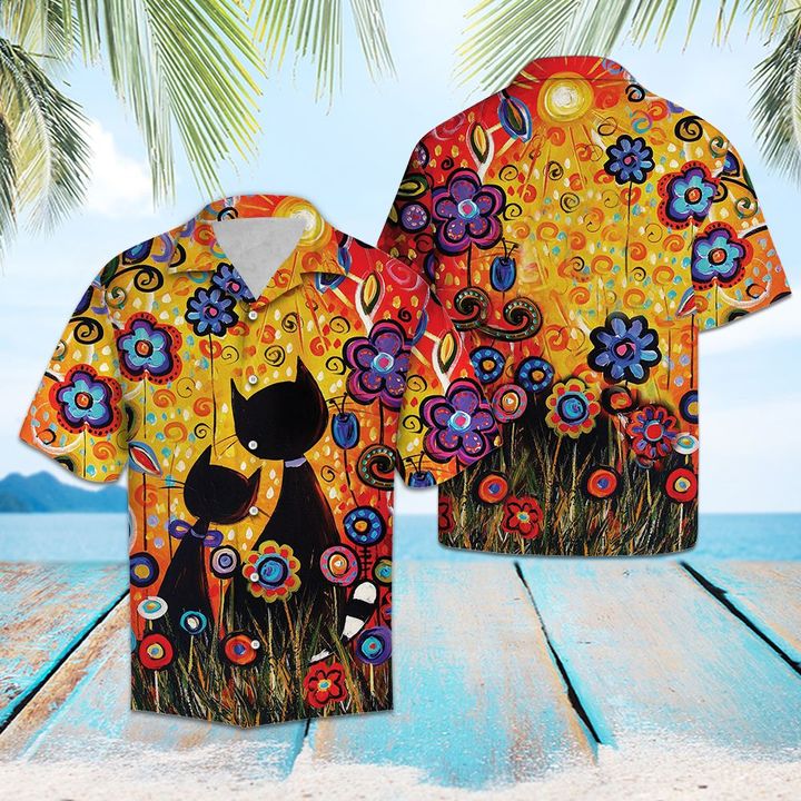 Black Cat Paradise Hawaiian Shirt Summer Button Up Black Cat Paradise Hawaiian Shirt Summer Button Up