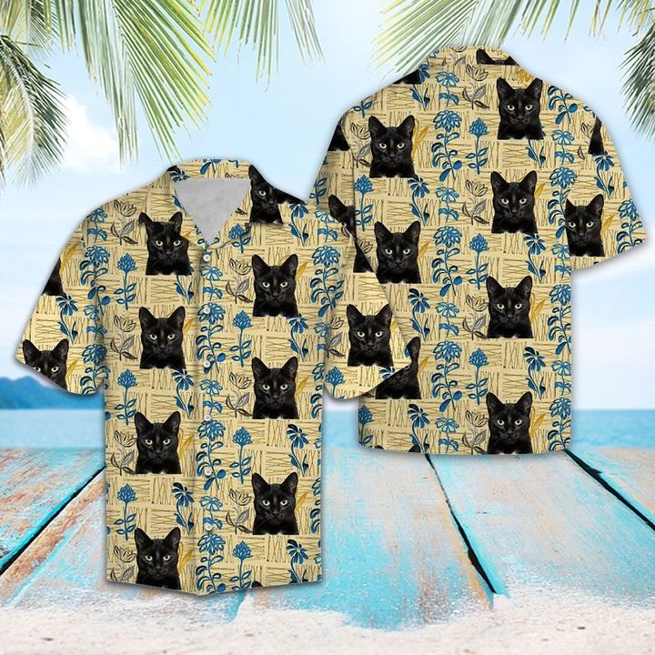 Black Cat Pattern Hawaiian Shirt Summer Button Up Black Cat Pattern Hawaiian Shirt Summer Button Up