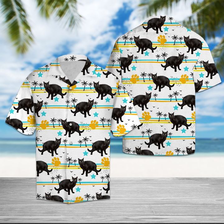 Black Cat Summer Pattern Hawaiian Shirt Summer Button Up Black Cat Summer Pattern Hawaiian Shirt Summer Button Up