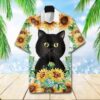 Black Cat Sunflower Hawaiian Shirt