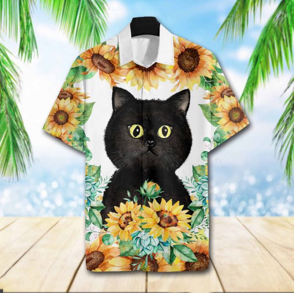 Black Cat Sunflower Hawaiian Shirt Black Cat Sunflower Hawaiian Shirt
