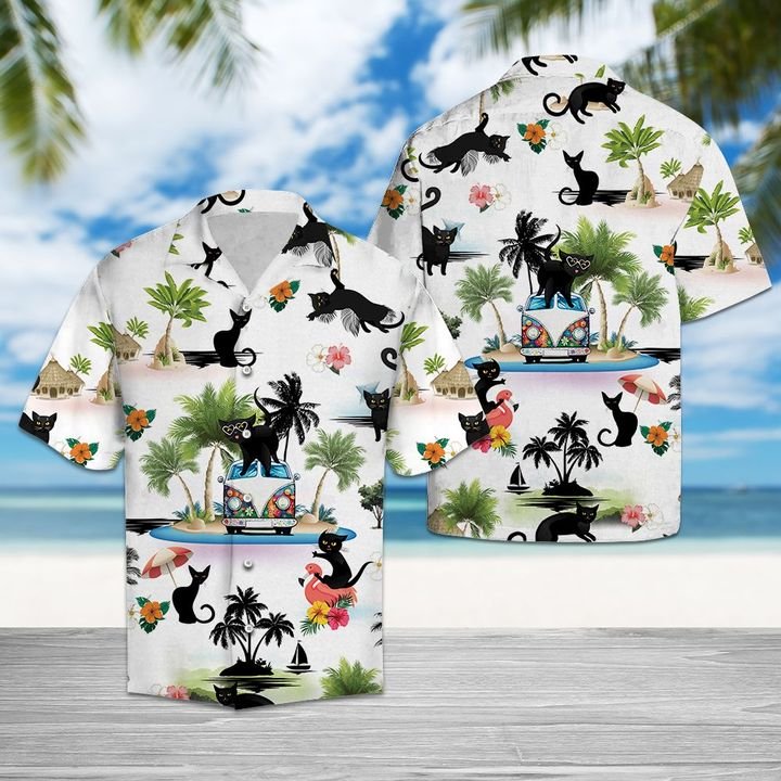 Black Cat Vacation Hawaiian Shirt Summer Button Up Black Cat Vacation Hawaiian Shirt Summer Button Up