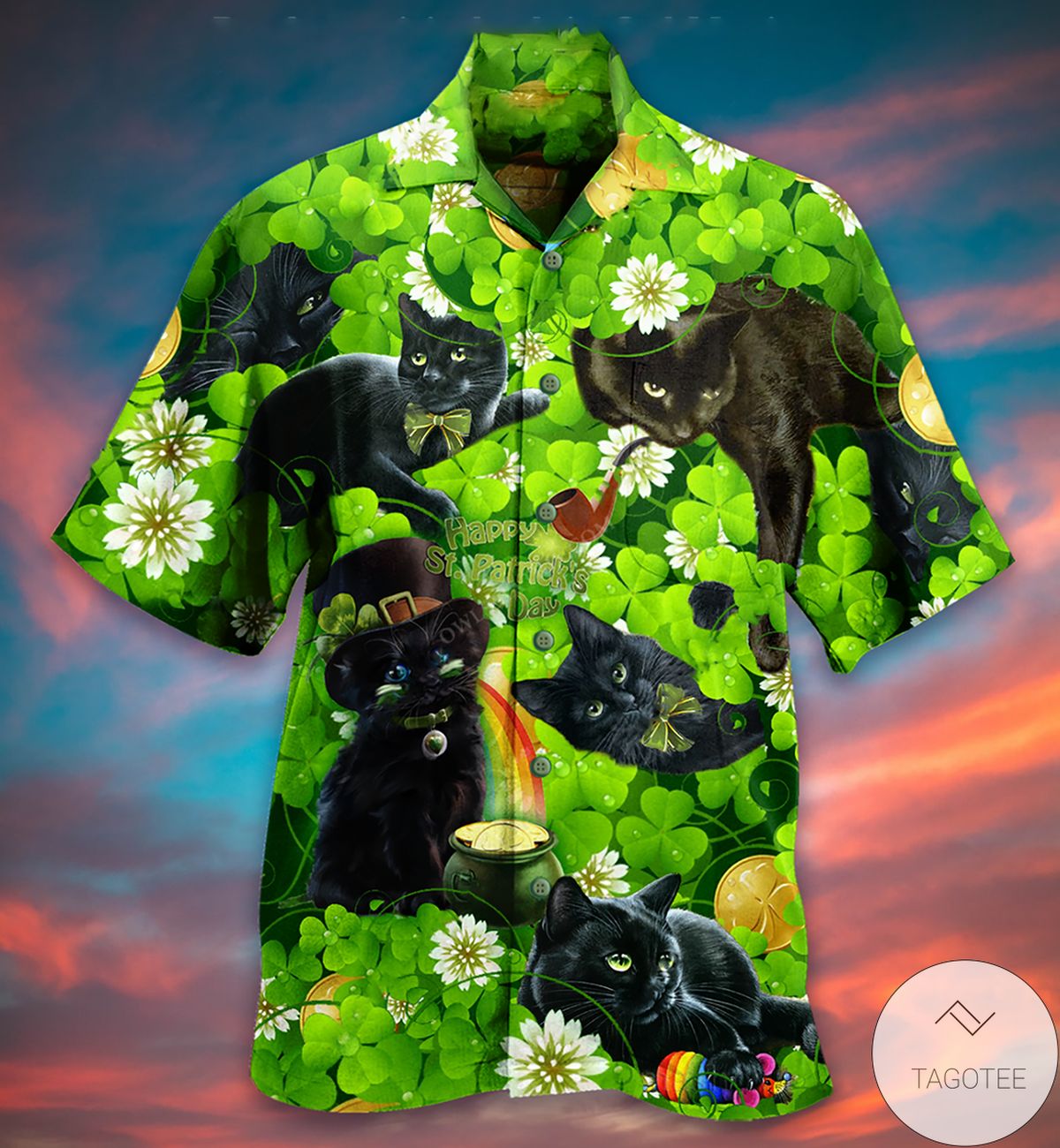 Black Cats Love Green Hawaiian Shirt Black Cats Love Green Hawaiian Shirt