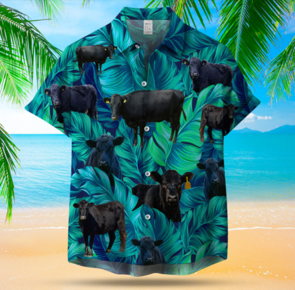 Black Cow Leafy Hawaiian Shirt Black Cow Leafy Hawaiian Shirt
