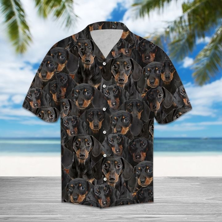 Black Dachshund Hawaiian Shirt Summer Button Up Black Dachshund Hawaiian Shirt Summer Button Up