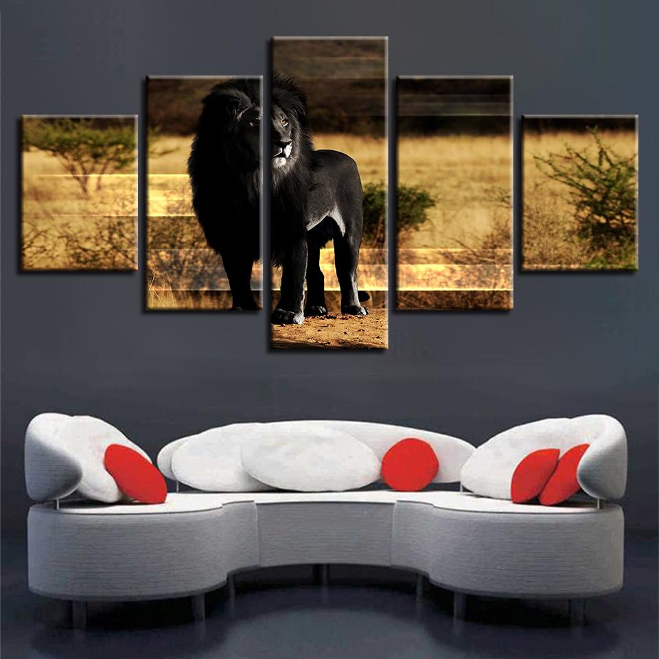 Black Lion 02 - Animal 5 Panel Canvas Art Wall Decor Black Lion 02 - Animal 5 Panel Canvas Art Wall Decor