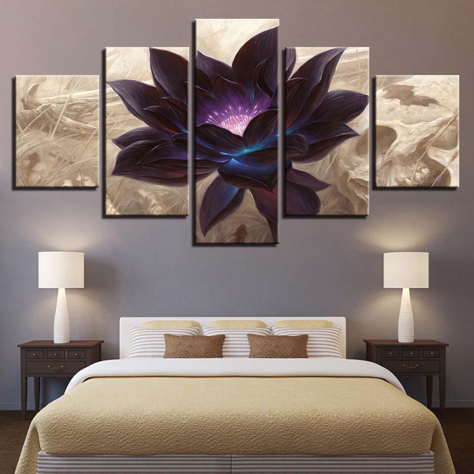 Black Lotus Abstract Flower - Nature 5 Panel Canvas Art Wall Decor Black Lotus Abstract Flower - Nature 5 Panel Canvas Art Wall Decor