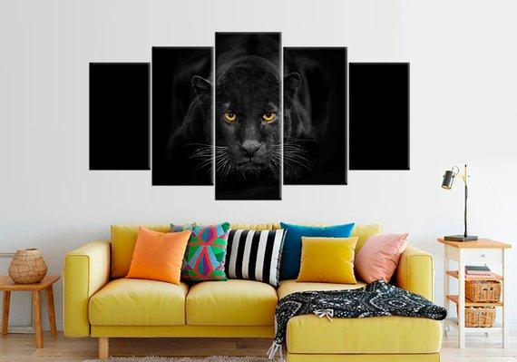 Black Panther - Animal 5 Panel Canvas Art Wall Decor Black Panther - Animal 5 Panel Canvas Art Wall Decor