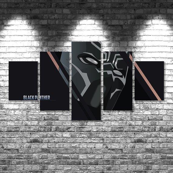 Black Panther - Movie 5 Panel Canvas Art Wall Decor Black Panther - Movie 5 Panel Canvas Art Wall Decor