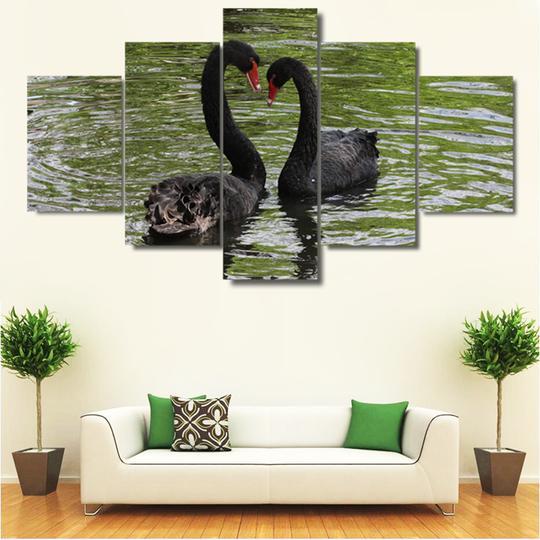 Black Swans 01 - Animal 5 Panel Canvas Art Wall Decor Black Swans 01 - Animal 5 Panel Canvas Art Wall Decor