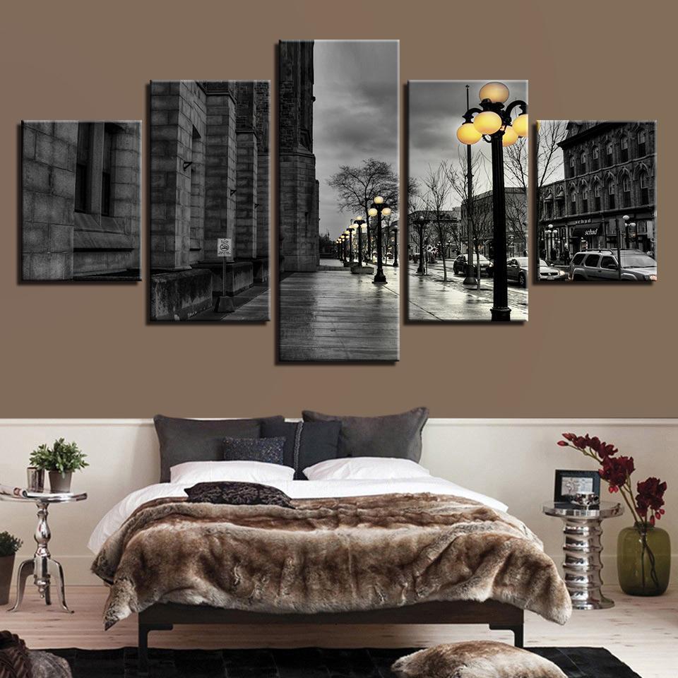 Black White London City Streetscape - Nature 5 Panel Canvas Art Wall Decor Black White London City Streetscape - Nature 5 Panel Canvas Art Wall Decor