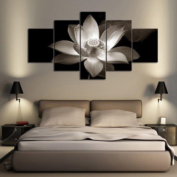 Black & White Lotus 02 - Nature 5 Panel Canvas Art Wall Decor Black & White Lotus 02 - Nature 5 Panel Canvas Art Wall Decor