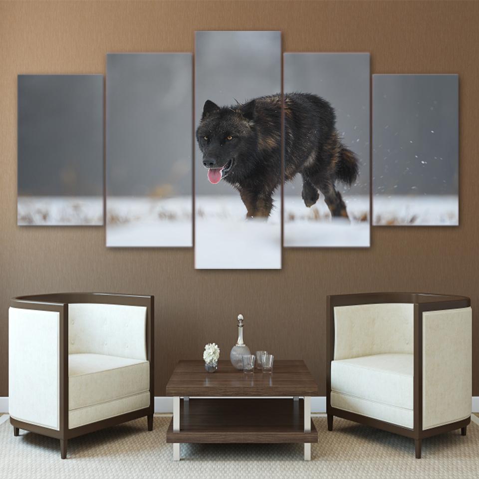 Black Wolf - Animal 5 Panel Canvas Art Wall Decor Black Wolf - Animal 5 Panel Canvas Art Wall Decor