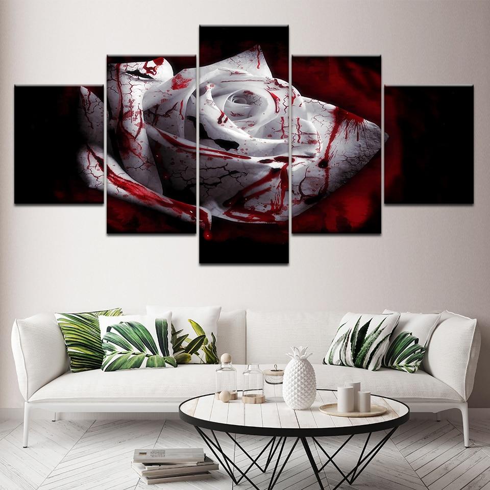 Blood Dark White Rose Flower - Nature 5 Panel Canvas Art Wall Decor Blood Dark White Rose Flower - Nature 5 Panel Canvas Art Wall Decor
