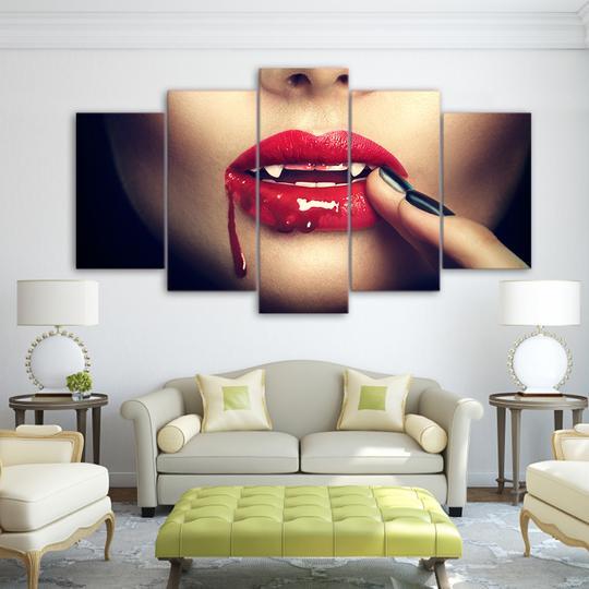 Blood Red Lips Of A Vampire - Abstract 5 Panel Canvas Art Wall Decor Blood Red Lips Of A Vampire - Abstract 5 Panel Canvas Art Wall Decor