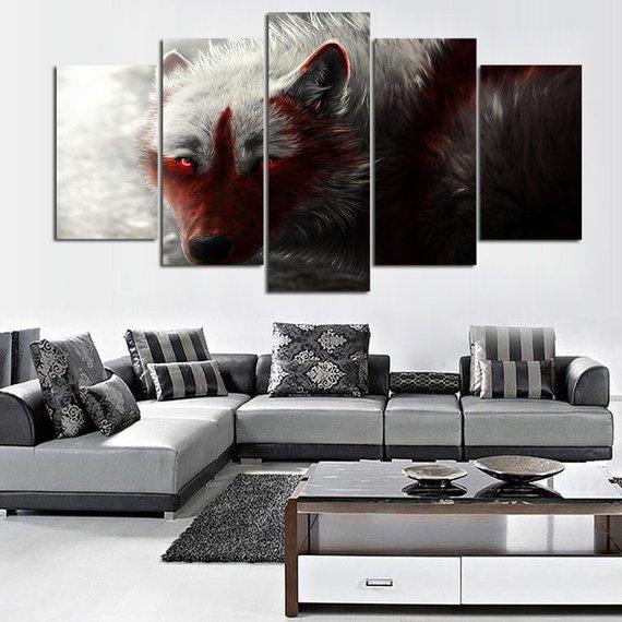Blood Wolf 5 - Animal 5 Panel Canvas Art Wall Decor Blood Wolf 5 - Animal 5 Panel Canvas Art Wall Decor