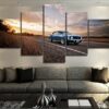 Blue 1969 Chevy Camaro Rs Ss Rally Hockey Stripe Road 1 - Automative 5 Panel Canvas Art Wall Decor