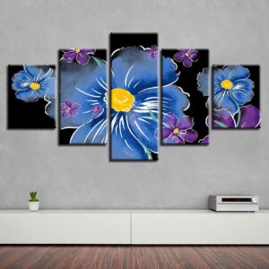 Blue And Purple Flowers - Nature 5 Panel Canvas Art Wall Decor
