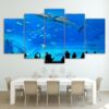 Blue Aquarium Fish - Animal 5 Panel Canvas Art Wall Decor