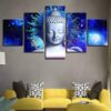 Blue Aura Buddha - Religion 5 Panel Canvas Art Wall Decor
