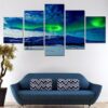 Blue Aurora Borealis - Nature 5 Panel Canvas Art Wall Decor