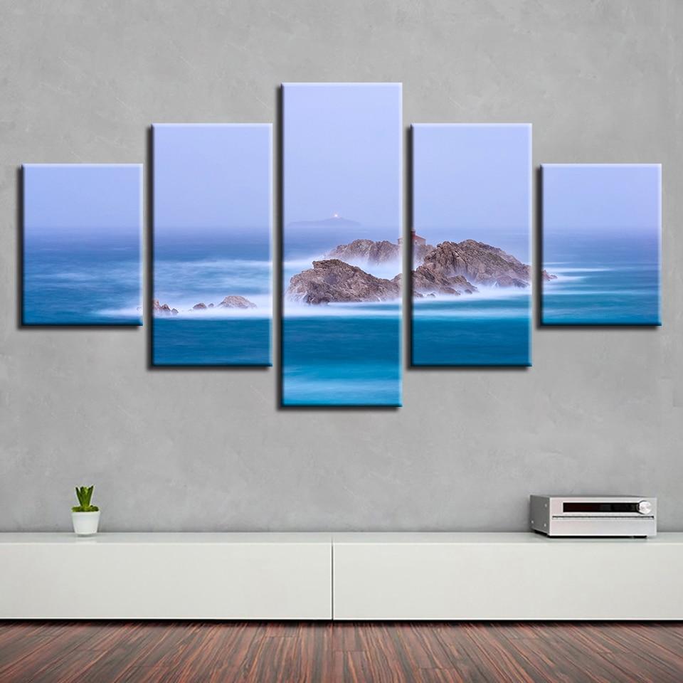 Blue Big Sea And Island - Space 5 Panel Canvas Art Wall Decor Blue Big Sea And Island - Space 5 Panel Canvas Art Wall Decor