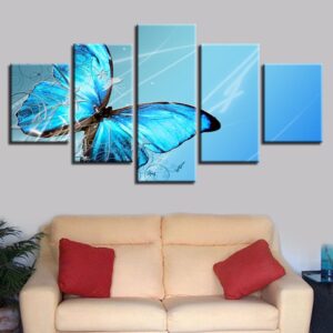 Blue Butterfly Insect - Animal 5 Panel Canvas Art Wall Decor