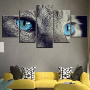 Blue Cat Eyes - Abstract Animal 5 Panel Canvas Art Wall Decor