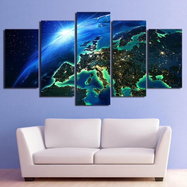 Blue Earth Horizon Universe World 01 - Space 5 Panel Canvas Art Wall Decor Blue Earth Horizon Universe World 01 - Space 5 Panel Canvas Art Wall Decor