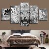 Blue Eyes Leopard Tiger Animal - Animal 5 Panel Canvas Art Wall Decor