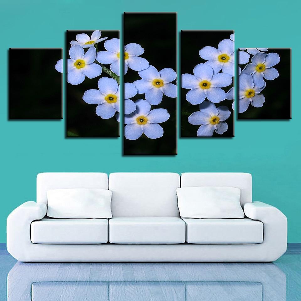 Blue Flowers 01 - Nature 5 Panel Canvas Art Wall Decor Blue Flowers 01 - Nature 5 Panel Canvas Art Wall Decor