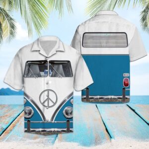Blue Hippie Bus Hawaiian Shirt Summer Button Up