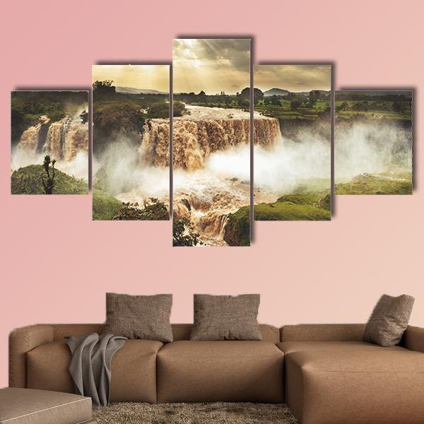 Blue Nile Falls In Ethiopia - Nature 5 Panel Canvas Art Wall Decor Blue Nile Falls In Ethiopia - Nature 5 Panel Canvas Art Wall Decor