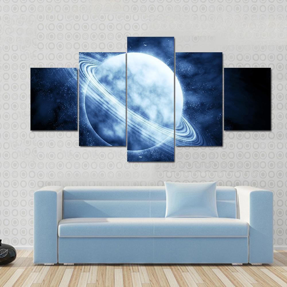 Blue Planet In Beautiful Space Image - Space 5 Panel Canvas Art Wall Decor Blue Planet In Beautiful Space Image - Space 5 Panel Canvas Art Wall Decor