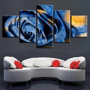 Blue Rose Flower 01 - Nature 5 Panel Canvas Art Wall Decor