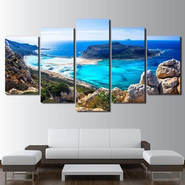 Blue Sea Beach - Nature 5 Panel Canvas Art Wall Decor Blue Sea Beach - Nature 5 Panel Canvas Art Wall Decor