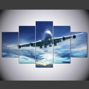 Blue Sky Aircraft Cool - Airplane 5 Panel Canvas Art Wall Decor