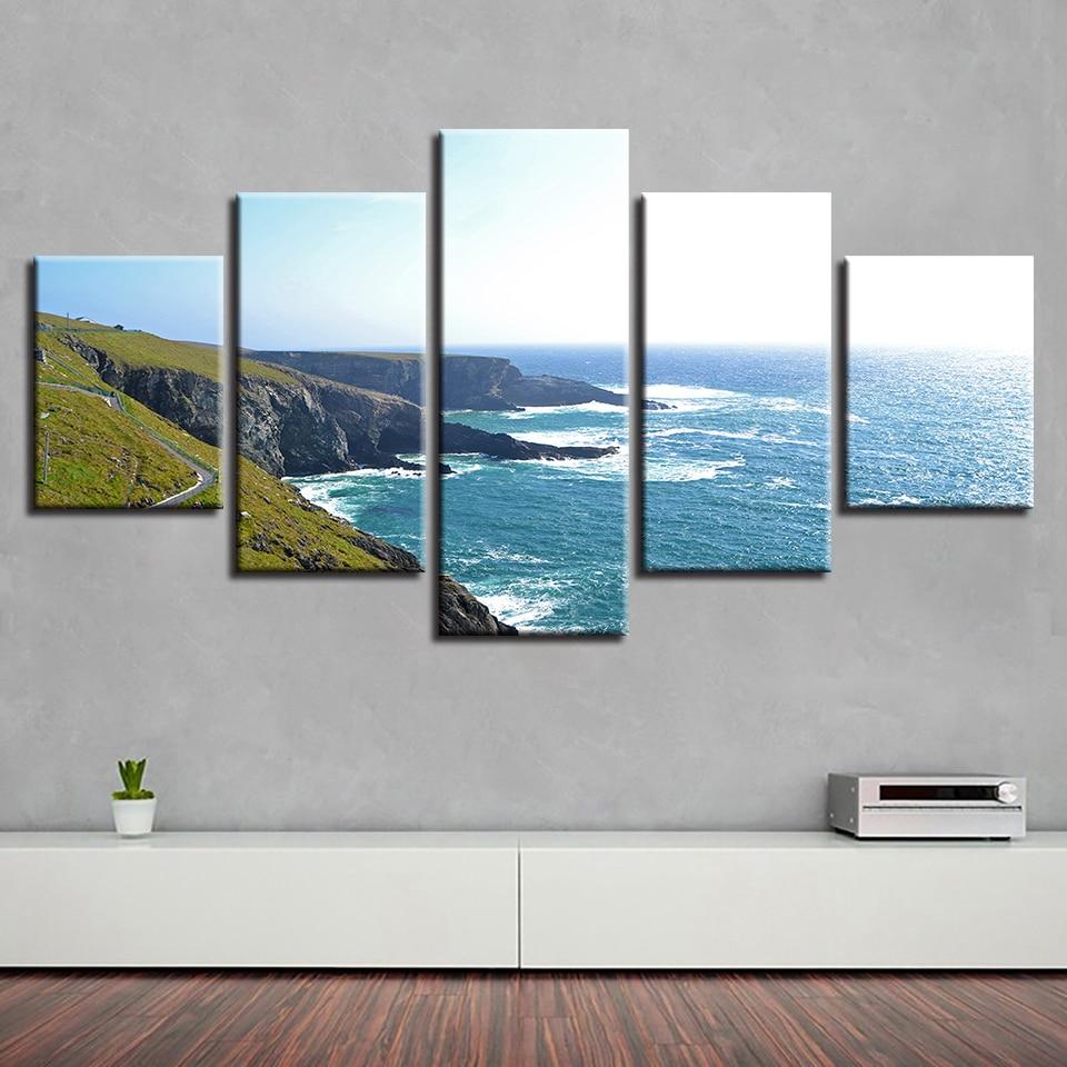 Blue Sky And Mountain - Nature 5 Panel Canvas Art Wall Decor Blue Sky And Mountain - Nature 5 Panel Canvas Art Wall Decor