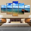 Blue Sky Cloud Beach Boat - Space 5 Panel Canvas Art Wall Decor