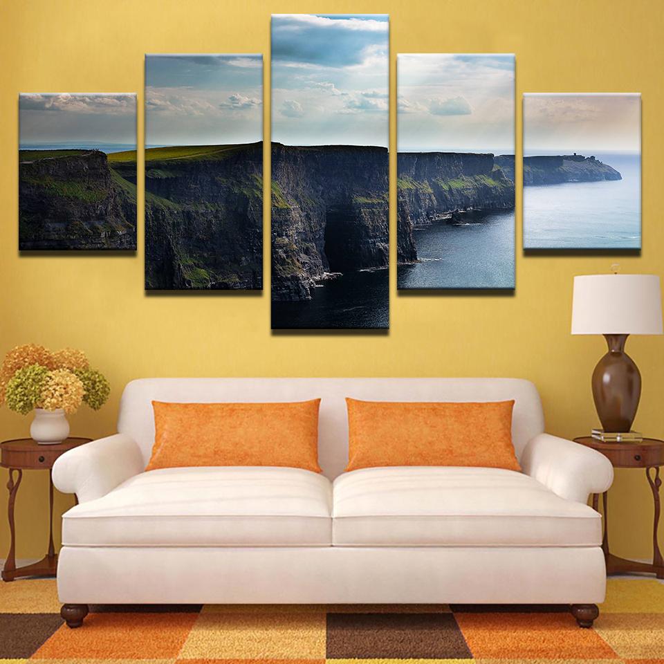 Blue Sky Ocean Mountain Cliff - Nature 5 Panel Canvas Art Wall Decor Blue Sky Ocean Mountain Cliff - Nature 5 Panel Canvas Art Wall Decor
