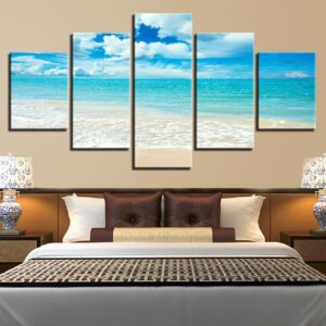 Blue Sky Sea Waves Beach - Space 5 Panel Canvas Art Wall Decor