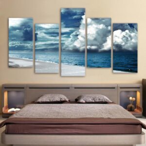 Blue Sky White Cloud And Beach - Nature 5 Panel Canvas Art Wall Decor